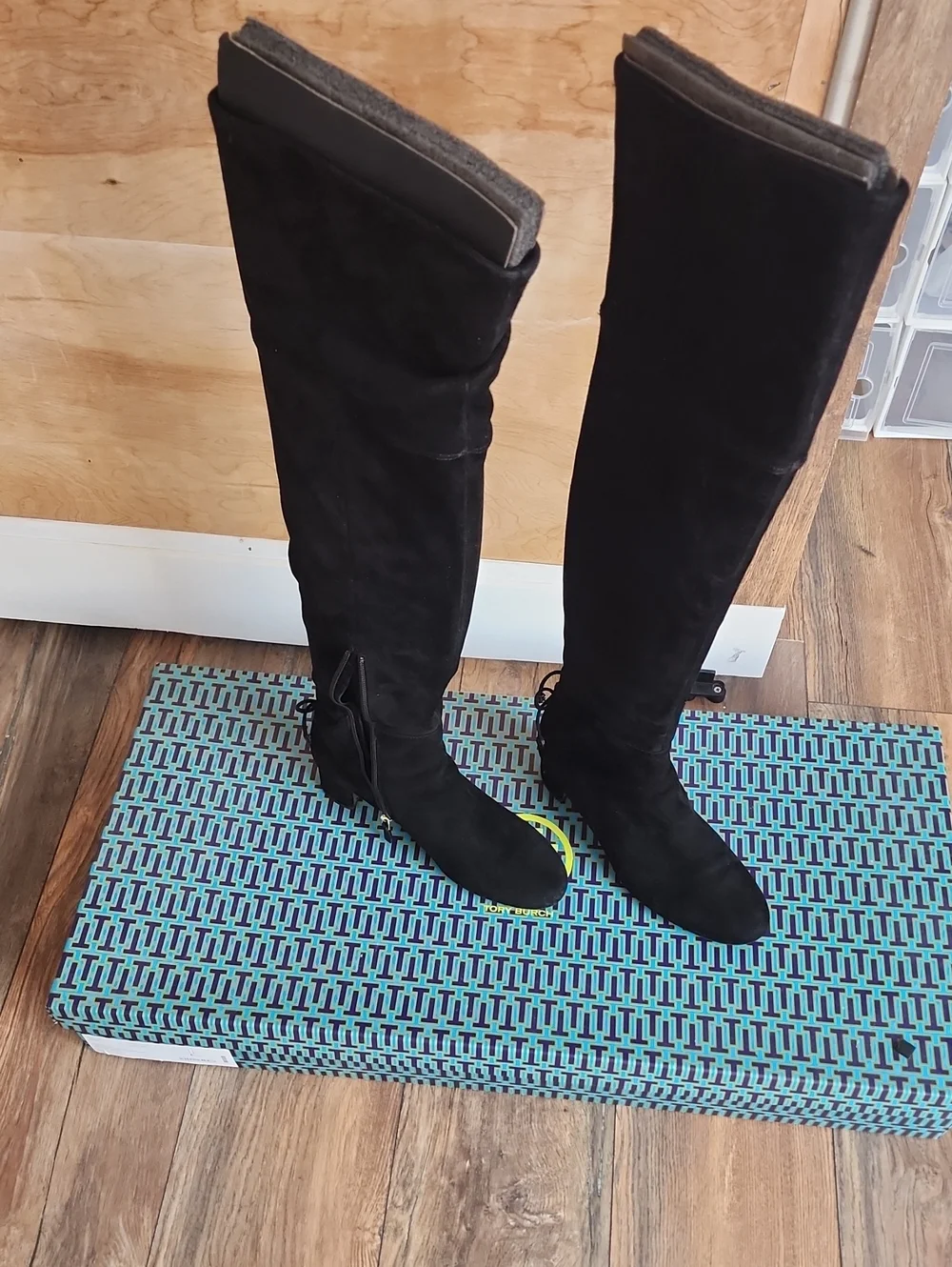 Women's Over-the-Knee Black Suede Boots Tory Burch